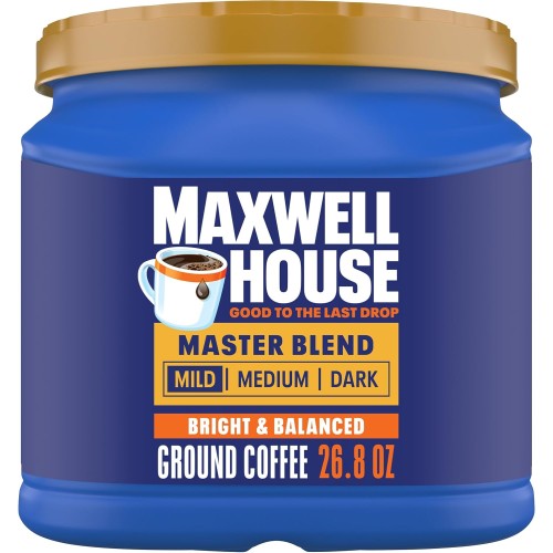 Maxwell House Master Blend Mild Roast Ground Coffee, 26.8 oz Ca
