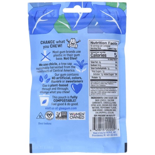Glee Gum All Natural Peppermint Gum, Non Gmo Project Verified, E