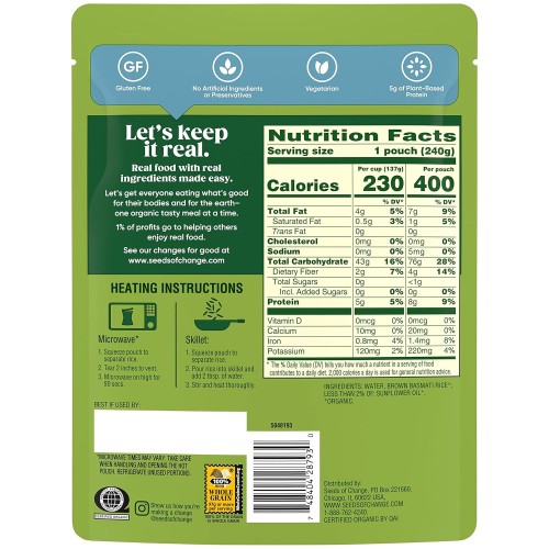 Seeds Of Change Organic Brown Basmati Rice, 8.5 Ounce