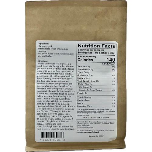 Authentic Foods Gluten Free Pie Crust Mix, 11 Ounce