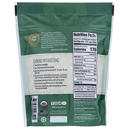 1000 Springs Mill Organic Pinto Beans, 16 Oz