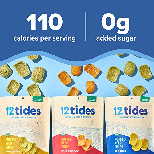 12 Tides Organic Puffed Kelp Chips - Plant Based Seaweed Chips, ...