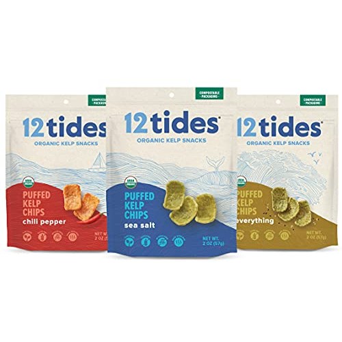 12 Tides Organic Puffed Kelp Chips - Plant Based Seaweed Chips, ...