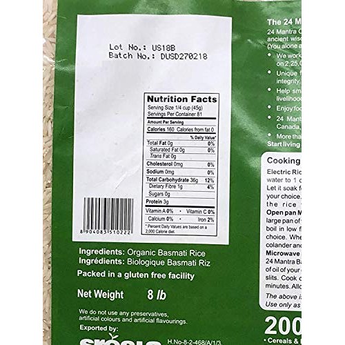 24 Mantra Organic Basmati Rice 8Lb