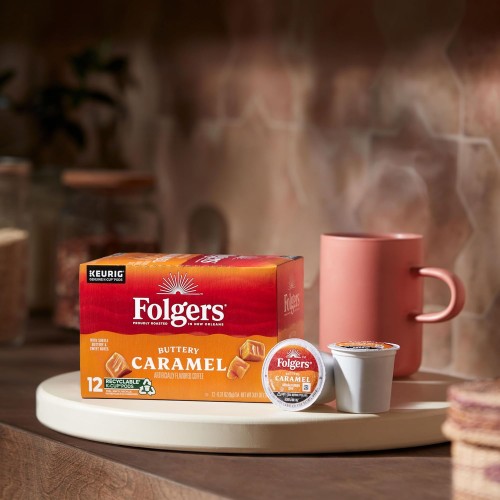 Folgers Buttery Caramel Flavored Coffee, 72 Keurig K-Cup