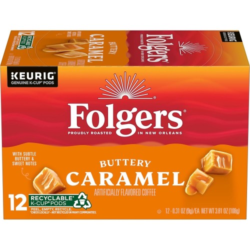 Folgers Buttery Caramel Flavored Coffee, 72 Keurig K-Cup