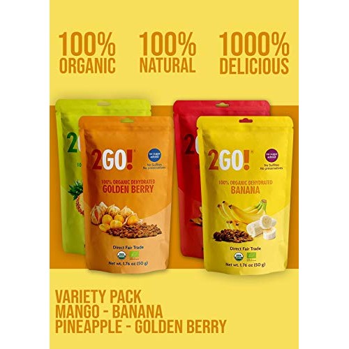 2Go! Snacks Organic Dried Fruit 4 Count Mixed, 1.76 Oz