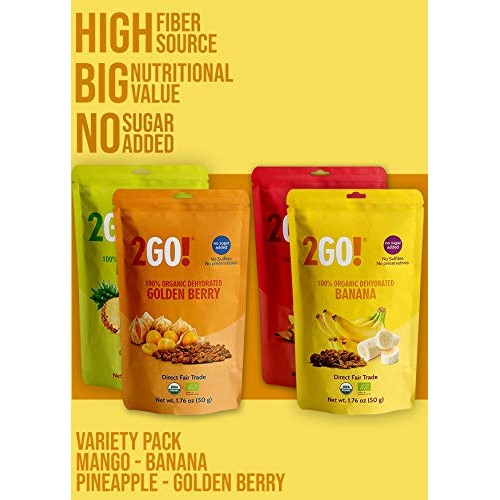 2Go! Snacks Organic Dried Fruit 4 Count Mixed, 1.76 Oz