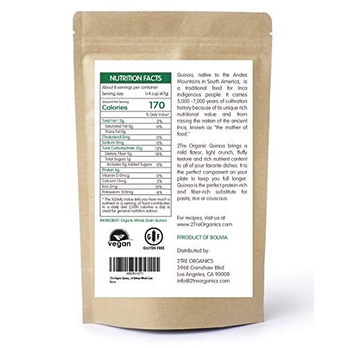 2Tre Organic Quinoa, 4 Lbs Bag - The Finest 100% Bolivian Whole