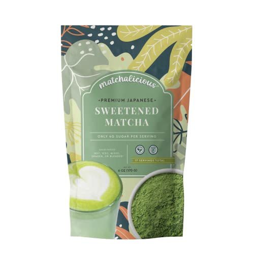 Matchalicious Japanese Matcha Powder, Sweetened Green Tea Powder...