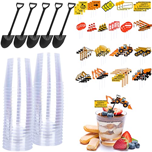 163 Pcs Construction Cupcake Toppers,Cup and Shovel Spoons Set 5...