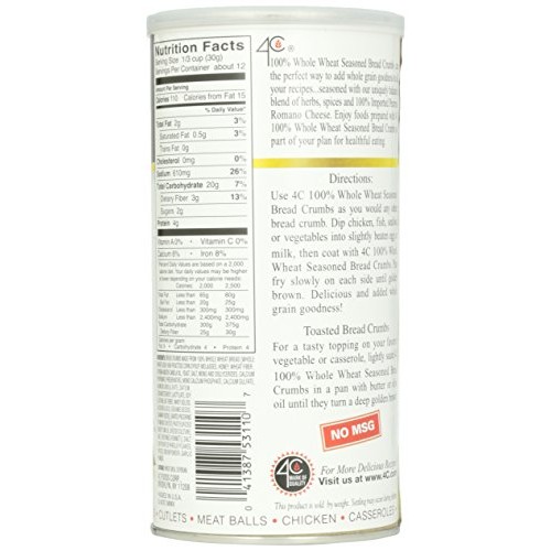 4C Bread Crumbs 100% Whole Wheat Seasoned, 13 Oz