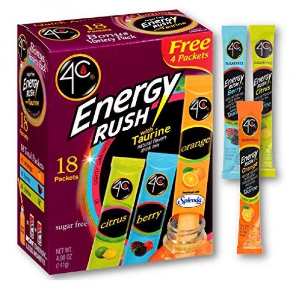 4C Energy Rush Drink Mix - Bonus Variety Pack - 5x Orange, 5x Be...