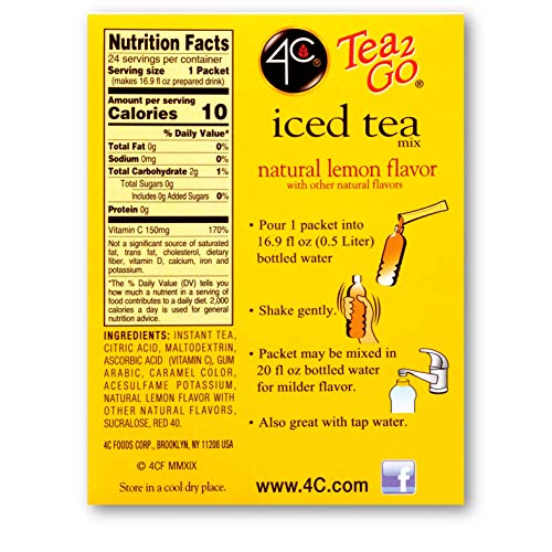 4C Powder Drink Mix Packets, Lemon Tea 1 Pack, 24 Count, Singles...