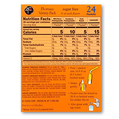 4C Powder Drink Mix | Singles Stix, On The Go | Refreshing Water