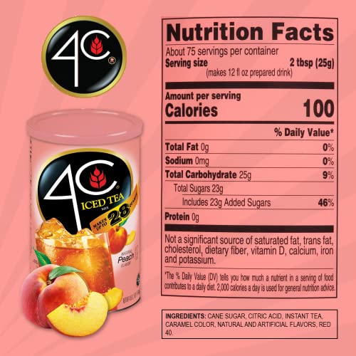 4C Powdered Drink Mix Cannisters, Peach Tea, 28 Quarts, Family S...