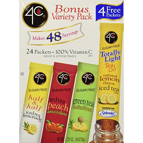 4C Totally Light Tea 2 Go Bonus Variety Pack Ice Tea Mix, 24-Cou