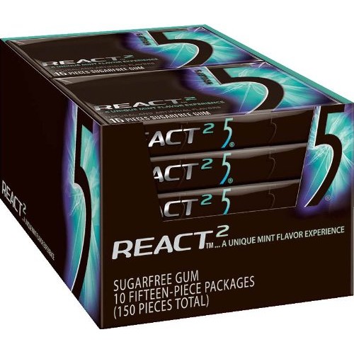 Wrigleys Gum 5 - React Mint, 1.76-Ounce Packages Pack Of 10