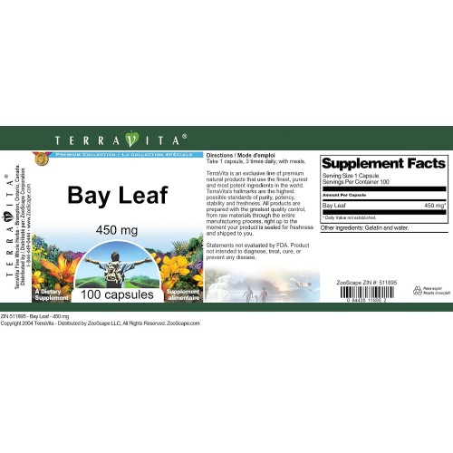 Bay Leaf - 450 Mg 100 Capsules, Zin: 511895