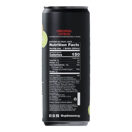 Uptime Original Citrus Cane Sugar 12 Pack, Premium Energy Drin