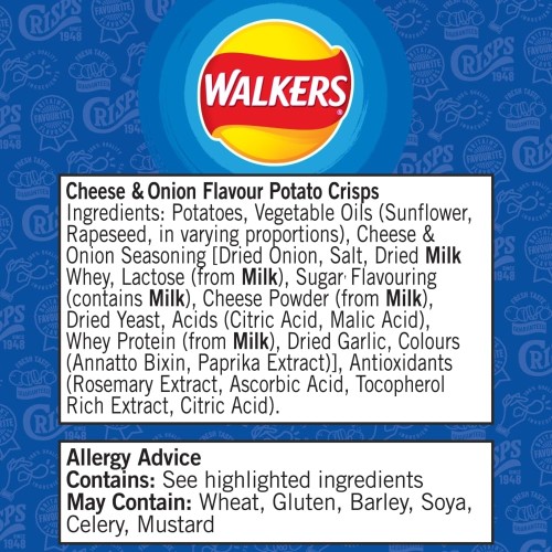 Walkers Crisps Cheese And Onion X 32 1040G