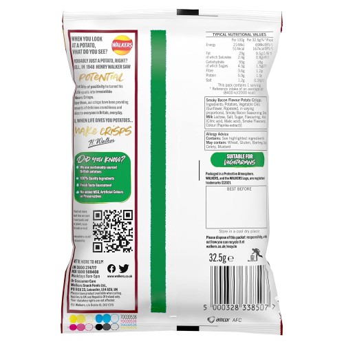 Walkers Crisps Smoky Bacon X 32 1040G