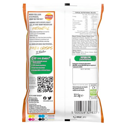 Walkers Crisps Roast Chicken X 32 1040G