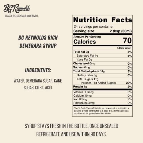 Bg Reynolds Natural Tiki Cocktail Cane Syrup, Rich Demerara, 375