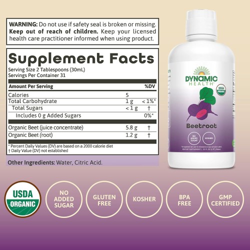 Dynamic Health Certified Organic Beetroot Dietary Supplement | N