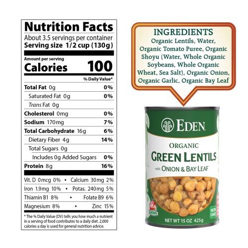 Eden Organic Lentils With Onion And Bay Leaf, 15-Ounce Cans Pac