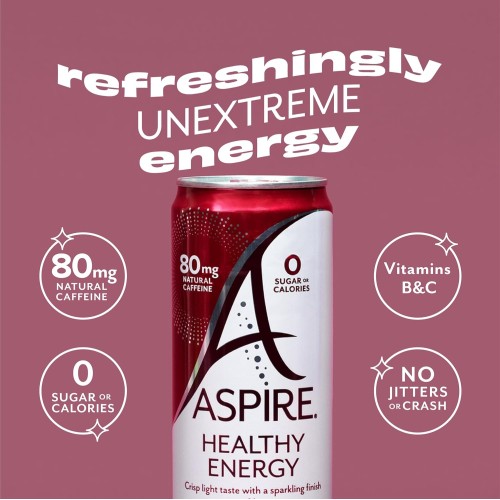 Aspire Healthy Energy Drink – Cranberry, 12 Pack – Zero Sugar, C