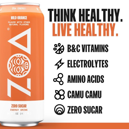 Zoa, Zero Sugar Energy Drink, Wild Orange, 16 Fl. Oz. Pack Of 1