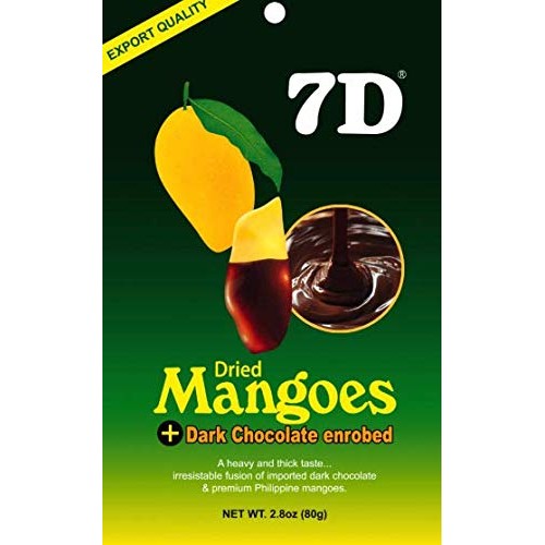 7D Dried Mangoes Dark Chocolate Enrobed - 2.8Oz 80G Bag