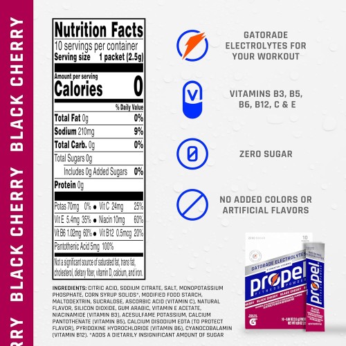 Propel Powder Packets, Black Cherry With Electrolytes, Vitamins