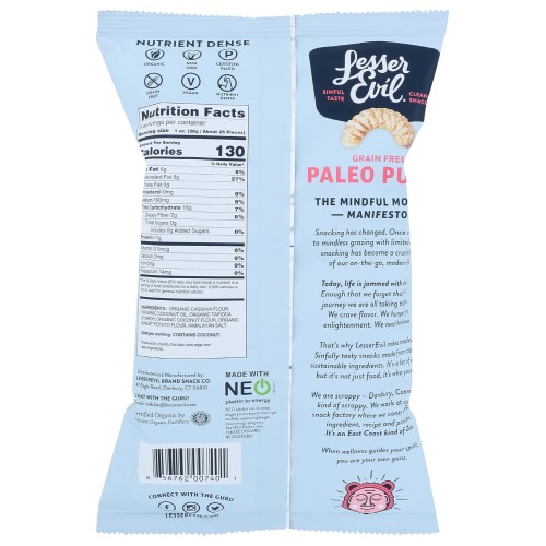 Lesserevil Grain Free Paleo Puffs, Himalayan Pink Salt, 5 Oz