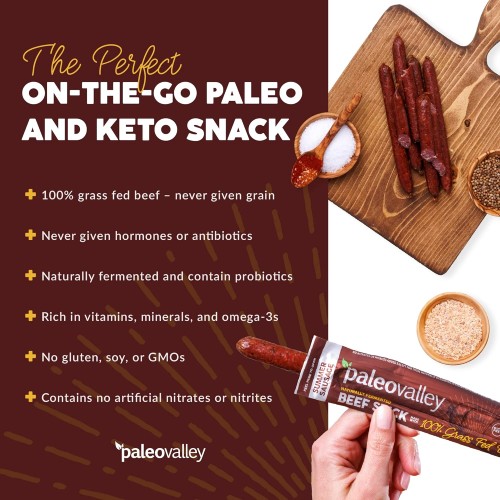 Paleovalley: 100% Grass Fed Beef Sticks - Organic Paleo And Keto