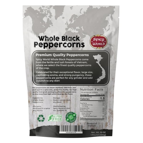 Spicy World Black Peppercorns Whole 1 Pound