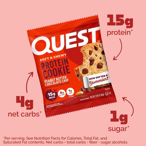Quest Nutrition Peanut Butter Chocolate Chip Protein Cookie, Hig