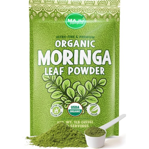 Majus Organic Moringa Powder 1 Pound, Oleifera Leaf, Extra-Fi
