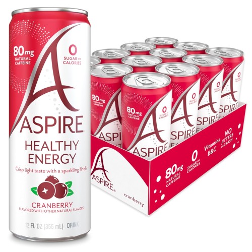 Aspire Healthy Energy Drink – Cranberry, 12 Pack – Zero Sugar, C