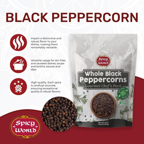 Spicy World Black Peppercorns Whole 1 Pound