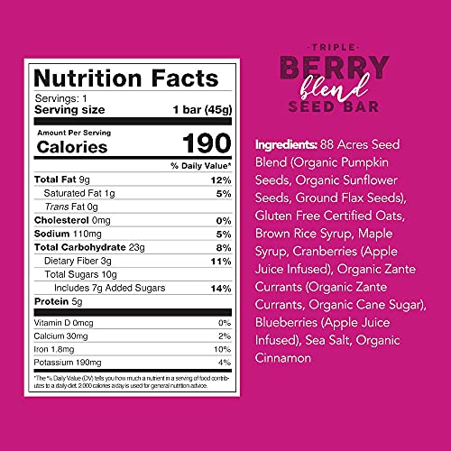 88 Acres Triple Berry Granola Bar, Gluten-Free, Nut-Free, Non-Gm 88 Acres Triple Berry Granola Bar, Gluten-Free, Nut-Free, Non-Gm