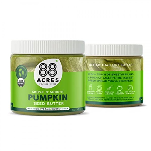 88 Acres, Organic Pumpkin Seed Butter, Nut-Free, Non-GMO, Dairy-...