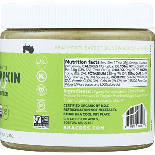 88 Acres, Pumpkin Seed Butter Jar, 14 Ounce