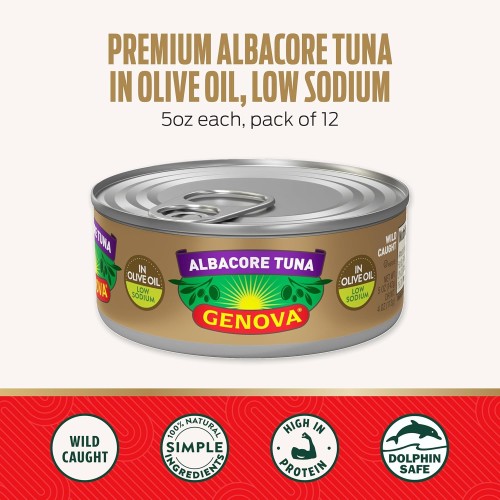 Genova Premium Albacore Tuna In Olive Oil, Low Sodium, Wild Caug