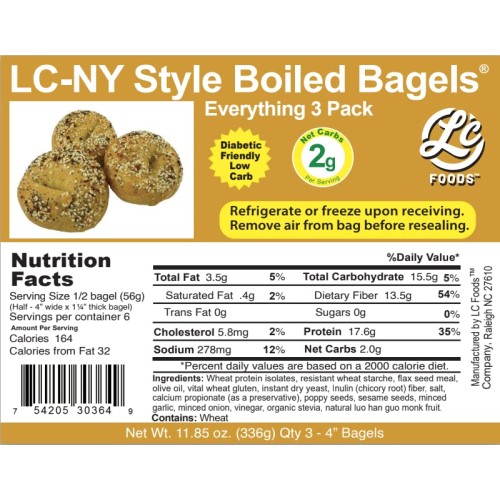 LC Foods 17g High Protein Bagel | NY Style Everything Keto...