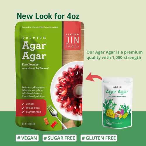 Agar Agar Powder 4Oz : Gelatin Substitute, Vegan, Unflavored, Gu