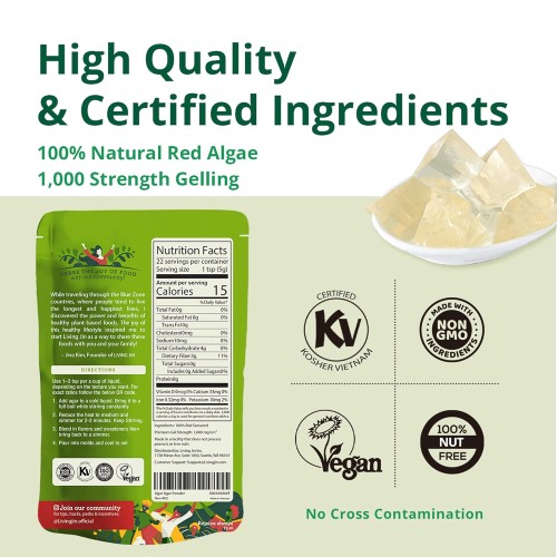 Agar Agar Powder 4Oz : Gelatin Substitute, Vegan, Unflavored, Gu