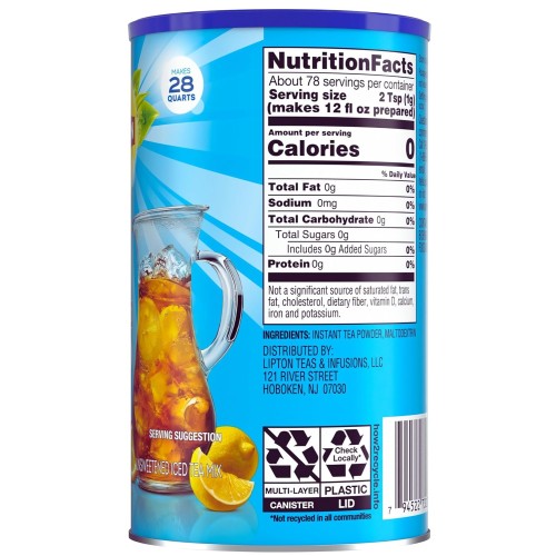 Lipton Unsweetened Iced Tea Mix, 28 qt (Pack of 2)