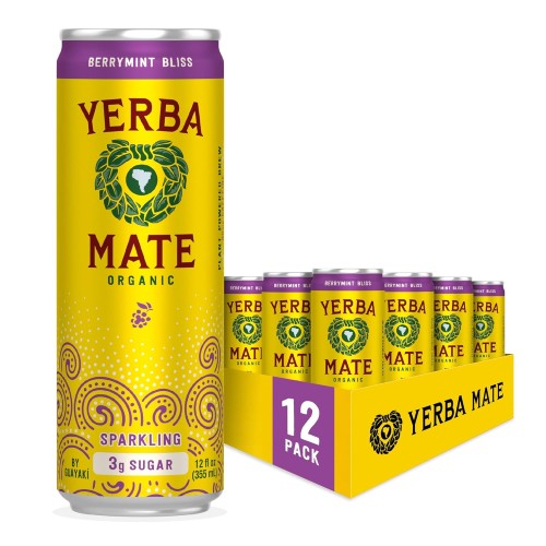 Yerba Mate, Organic Sparkling Drink, Berrymint Bliss, 12